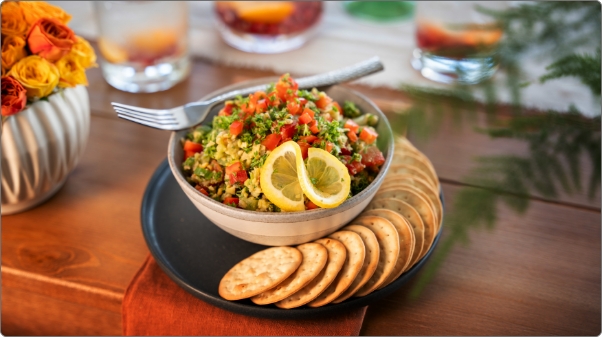 Becky's low-iodine chickpea salad served with crackers